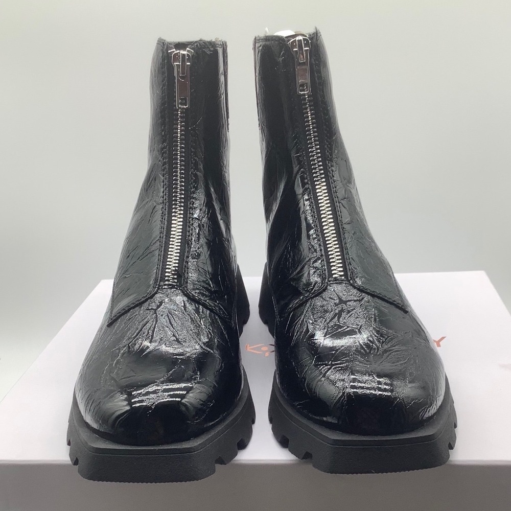 Katy Perry The Daarling Combat Boot Black Crinkle‎ Patent Front Zip KP3191 9.5M
